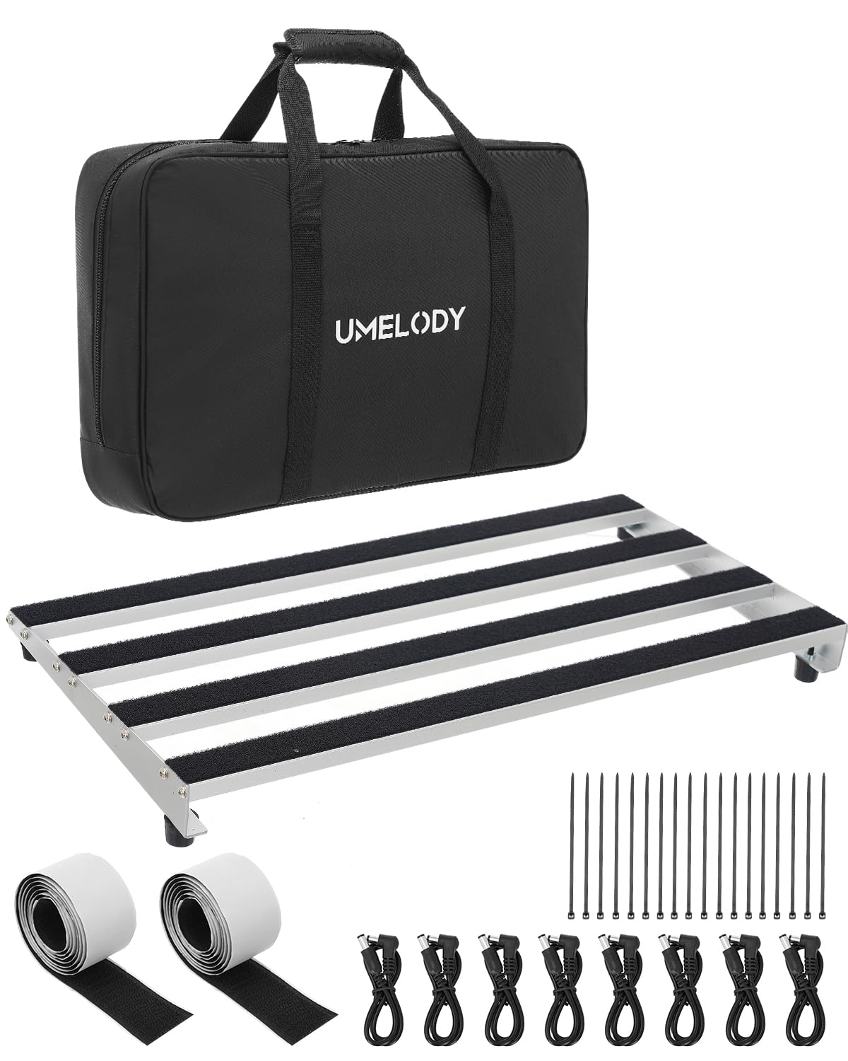 Gitarren-Pedalboard mit gepolsterter Tragetasche, 48,5 x 24,6 cm, Aluminiumlegierung, Pedalboard für 10–16 Pedale, große professionelle Stompbox-Halterung für E-Gitarre und Bass, Klettbänder