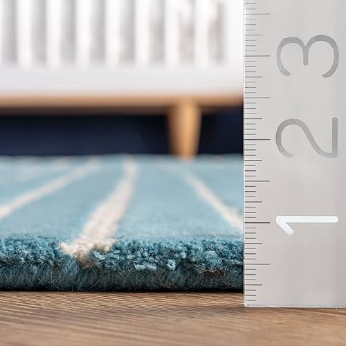 Miniatura 6 de Rugs USA x Arvin Olano Mandia - Alfombra de lana a rayas, azul bebé, 2 x 6 pies