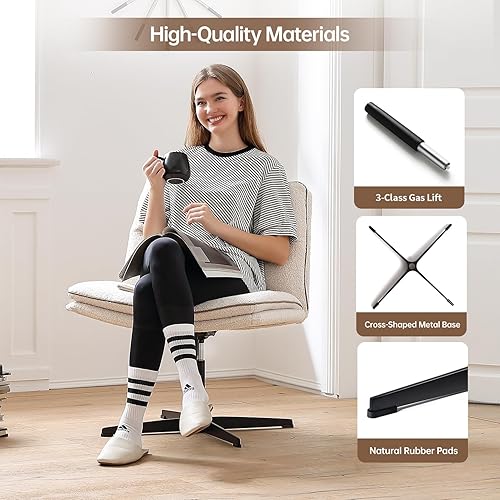 Miniatura 7 de EMIAH Silla de escritorio de oficina sin reposabrazos, sin ruedas, de piel sintética, espalda media, ergonómica, cómoda, ajustable, giratoria, con
