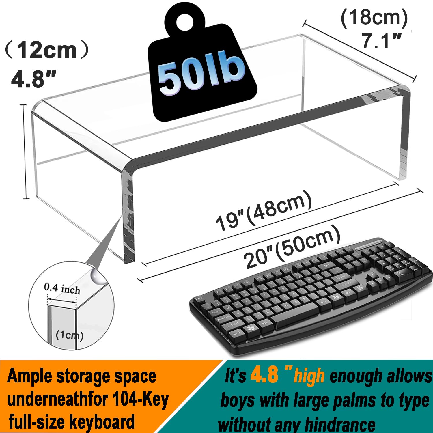 Soporte de monitor acrílico transparente de 20 pulgadas, cubierta para teclado de computadora portátil, a prueba de gatos, protector de teclado anti-gatos evita que los gatos toquen el teclado 3