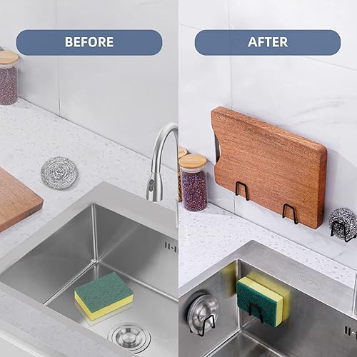 Miniatura 2 de Soporte de esponja adhesivo para fregadero de cocina, soporte fuerte para raspaduras, acero inoxidable SUS304 a prueba de óxido, impermeable, secado
