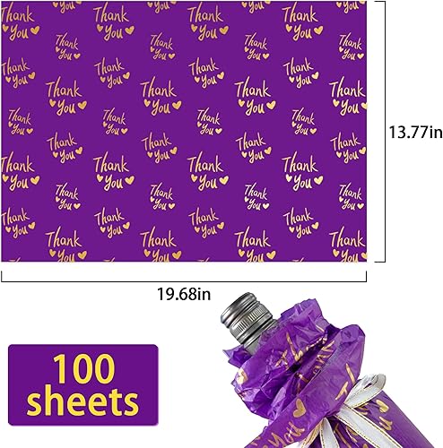 Miniatura 4 de MR FIVE 100 hojas de papel de seda morado con dorado de agradecimiento a granel, 20 x 14 pulgadas, papel morado de agradecimiento para embalaje,