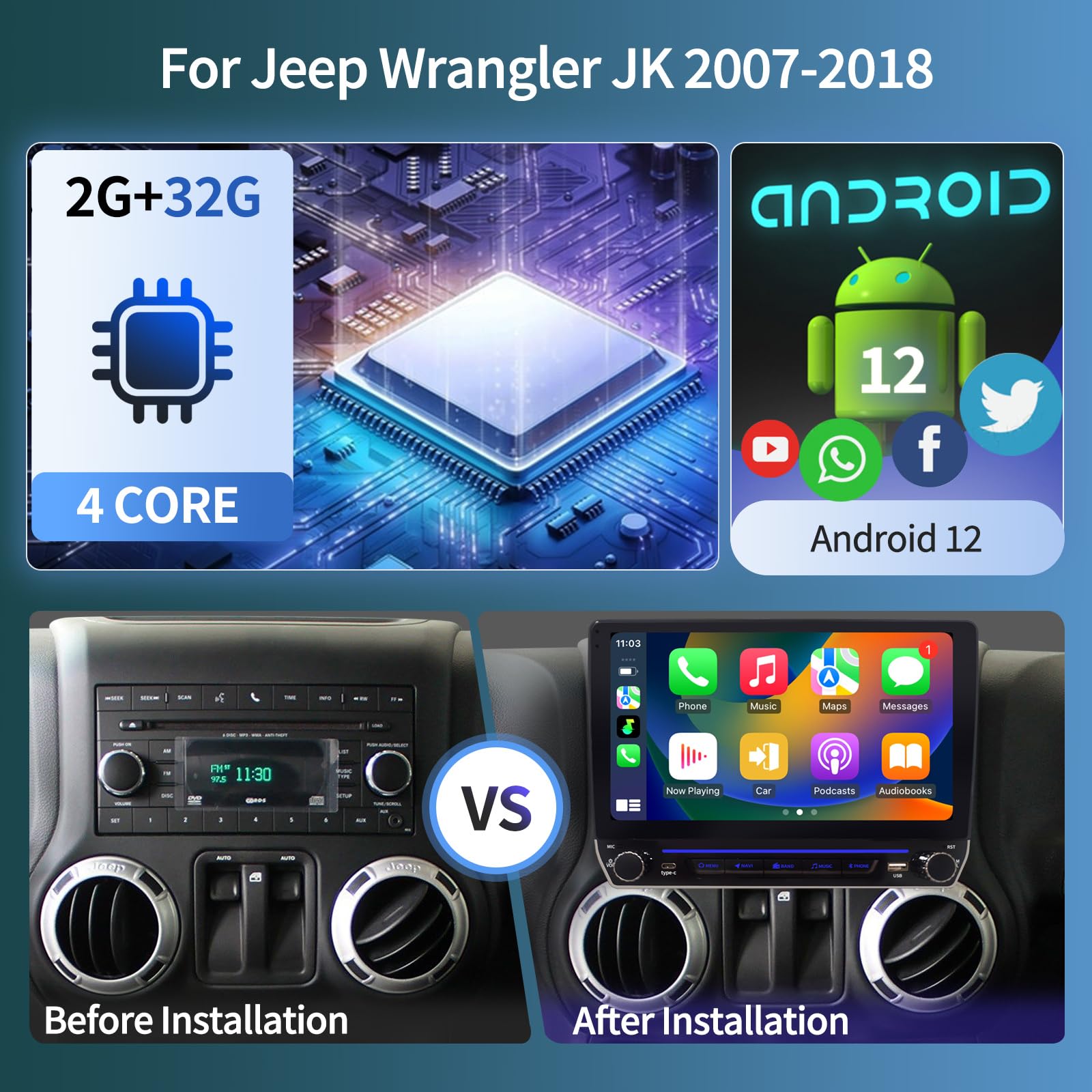 Kenwood Car Stereo For Jeep Wrangler JK Compass Grand Cherokee Dodge Ram Car Radio