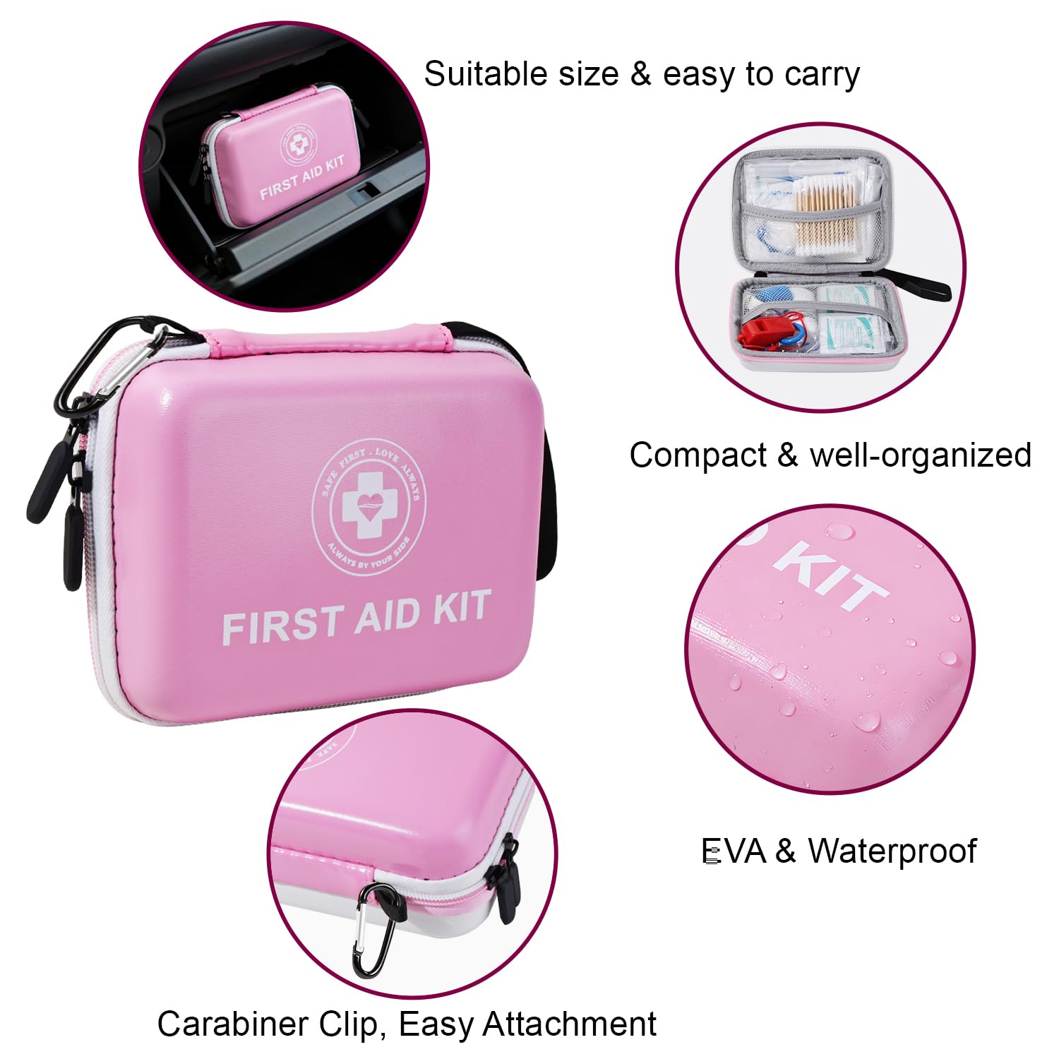 Kit de primeros auxilios pequeño, kit médico de emergencia de 165 piezas de doble color con carcasa dura y revestimiento exterior fluorescente, kit de primeros auxilios de emergencia para el hogar