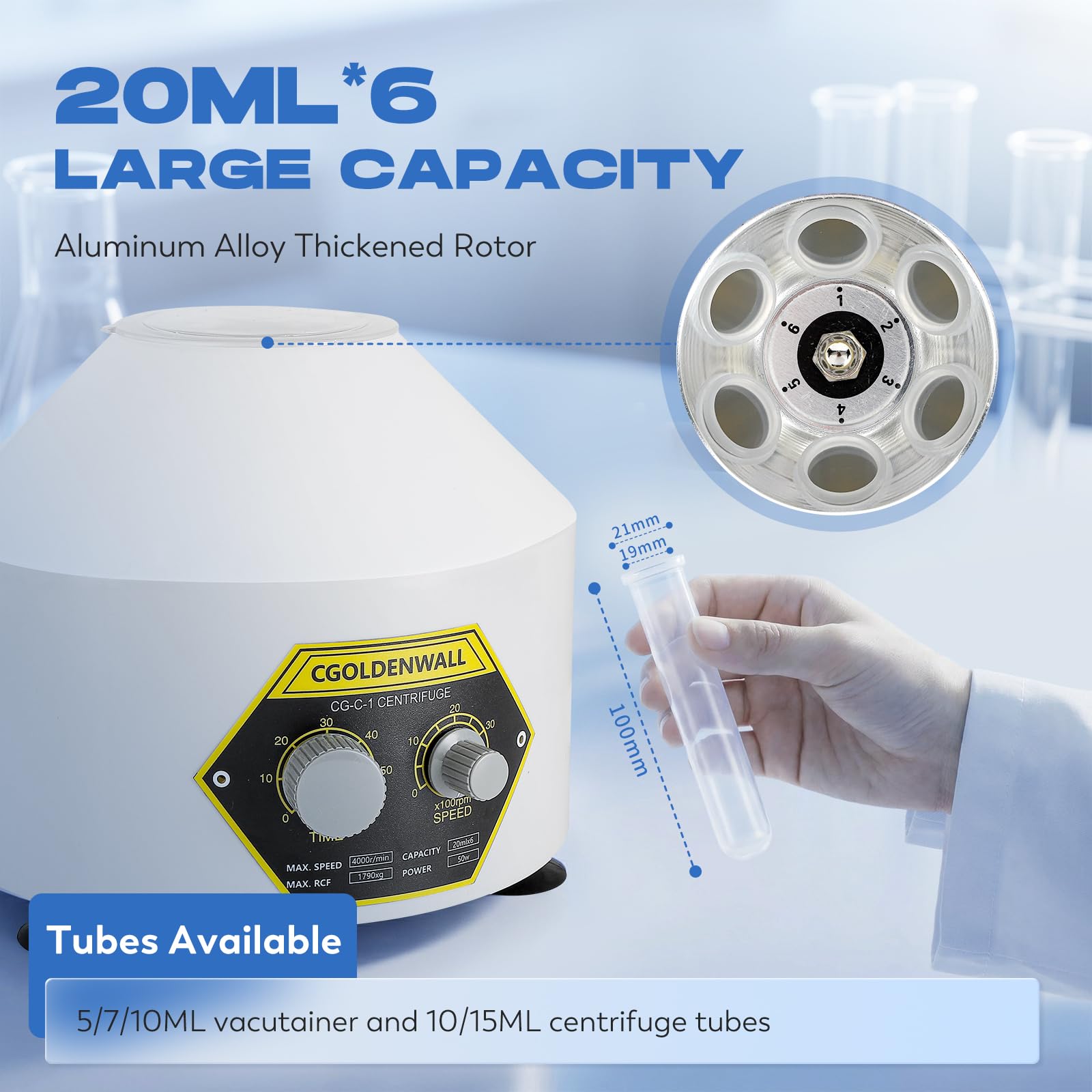 CGOLDENWALL Centrifugadora de Laboratorio 20ml 4000rpm 1790xg 0-60min