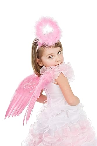 Miniatura 3 de UNIME Paquete de 2 diademas con halo de ángel, diadema de ángel con plumas y halo rosa, accesorio para disfraz de Halloween y Navidad (rosa)