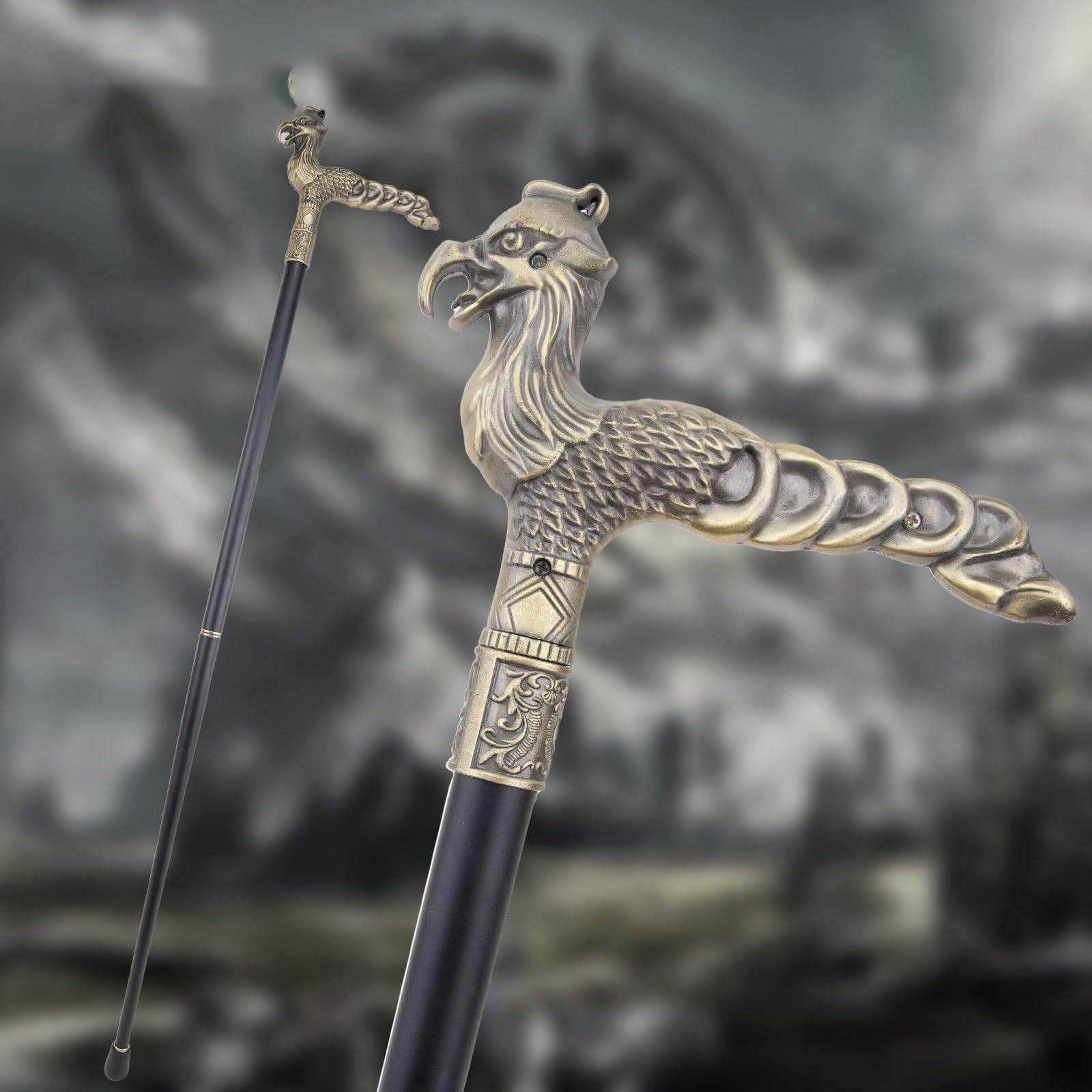 Bastón de Cobre con Diseño de Fénix, Bastón Decorativo Elegante para Caballeros, para Cosplay con Empuñadura en Forma de Báculo 93 Cm