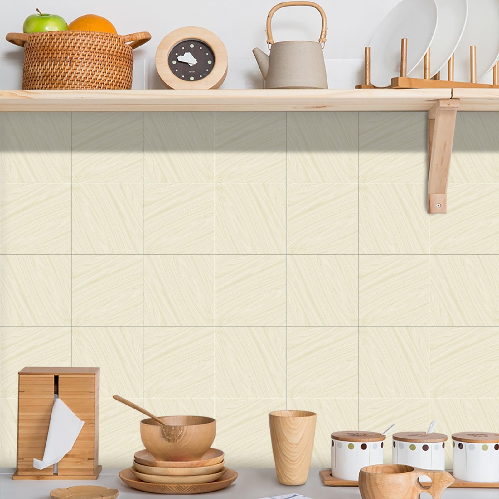 Stick on Kitchen Tiles Yellow Minimalist Peel and Wall Waterproof PVC for Fireplace Surround Furniture Decoration Tile Stickers Backsplash 15x15 cm/10 Pcs