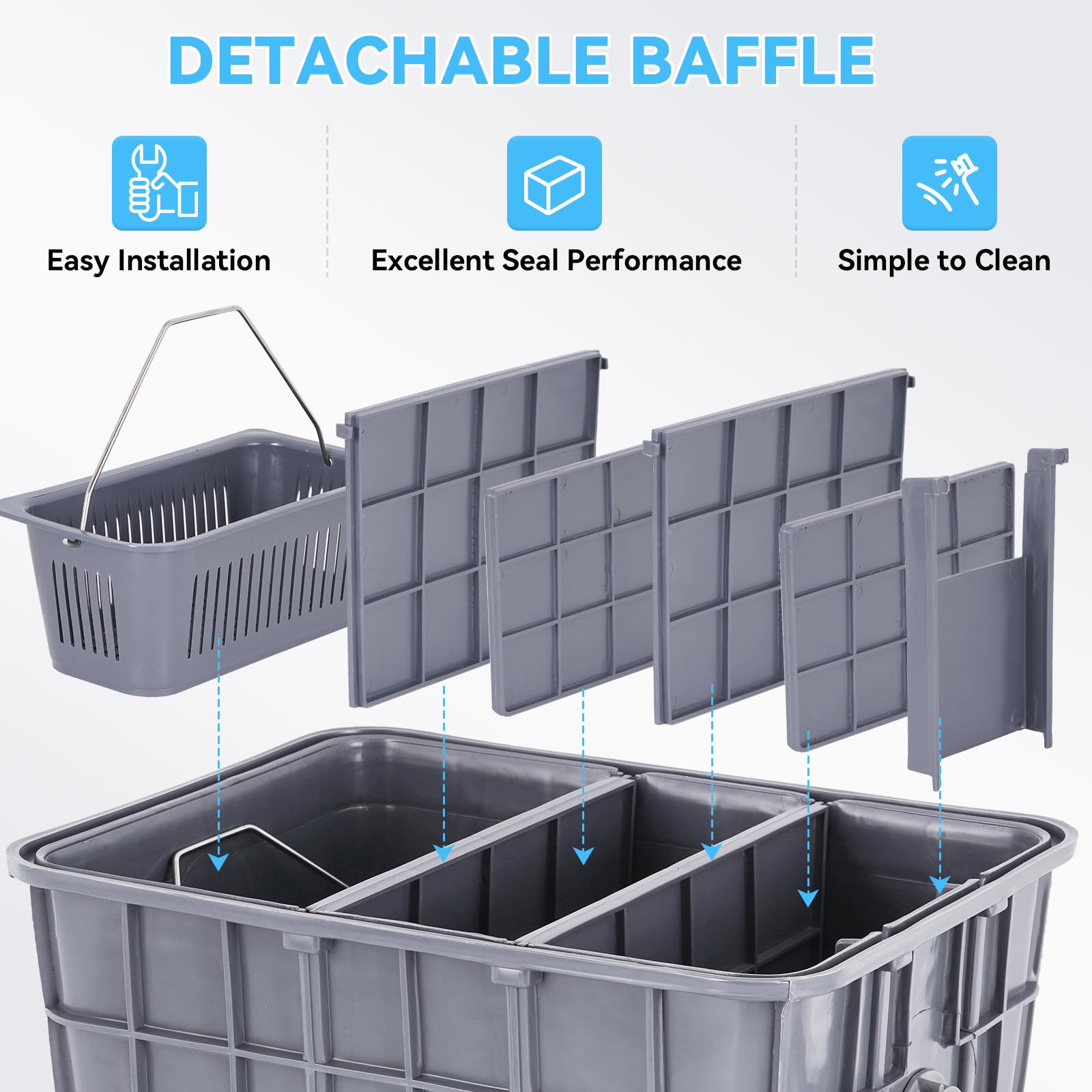 YUCHENGTECH Interceptor de Grasa Comercial 30L Separador de Grasa de PP Separador de Agua y Aceite Trampa de Grasa para Cocina, Cantina, Restaurante 46x35x30cm