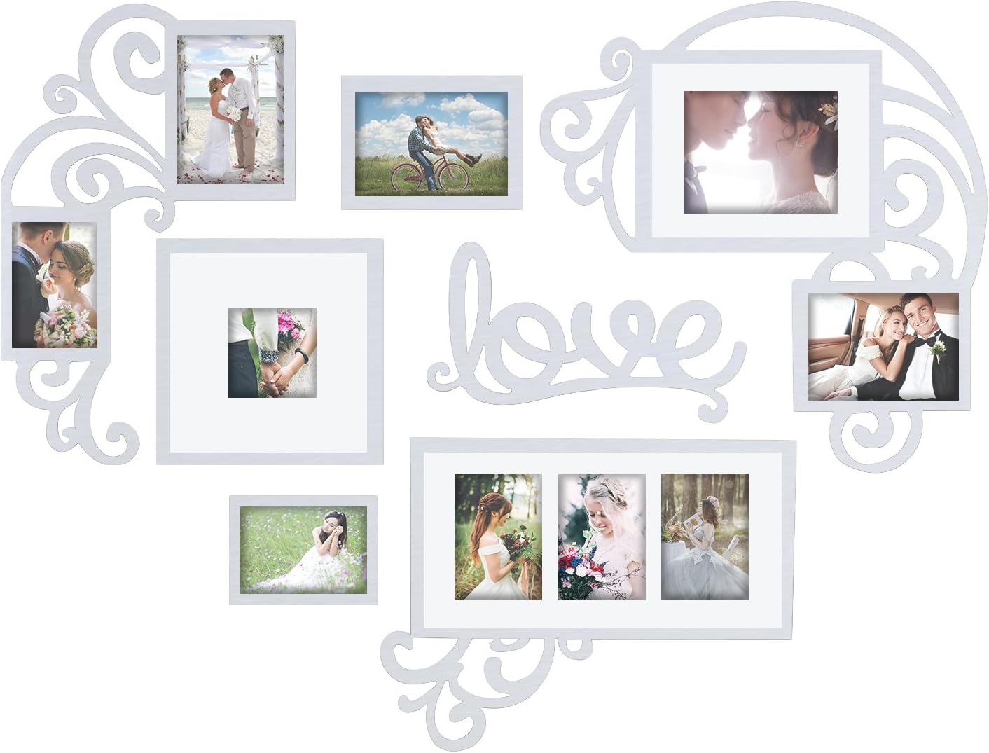 HELLO LAURA Heart Shape Love Photo Frame Picture Frame Set - Made to Display Three 4x6 Photos - Ready to Hang or Stand with Wall Mounting Hardware for Valentine Day Birthday Memories White - Heart Shape