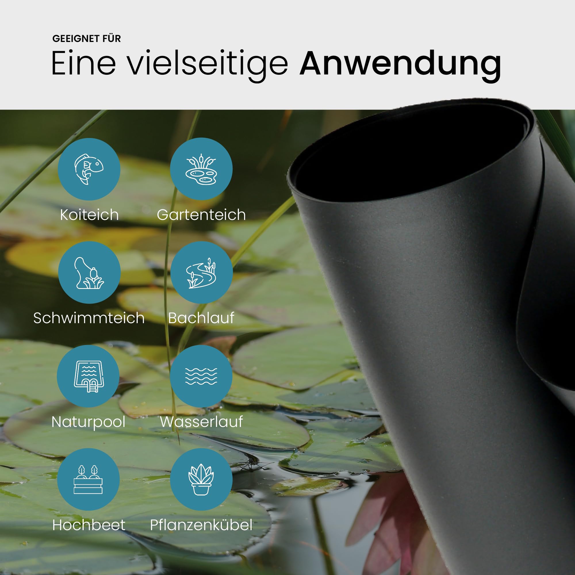 TeichVision PVC Teichfolie schwarz 0,5 mm 8 m x 6 m wasserdicht