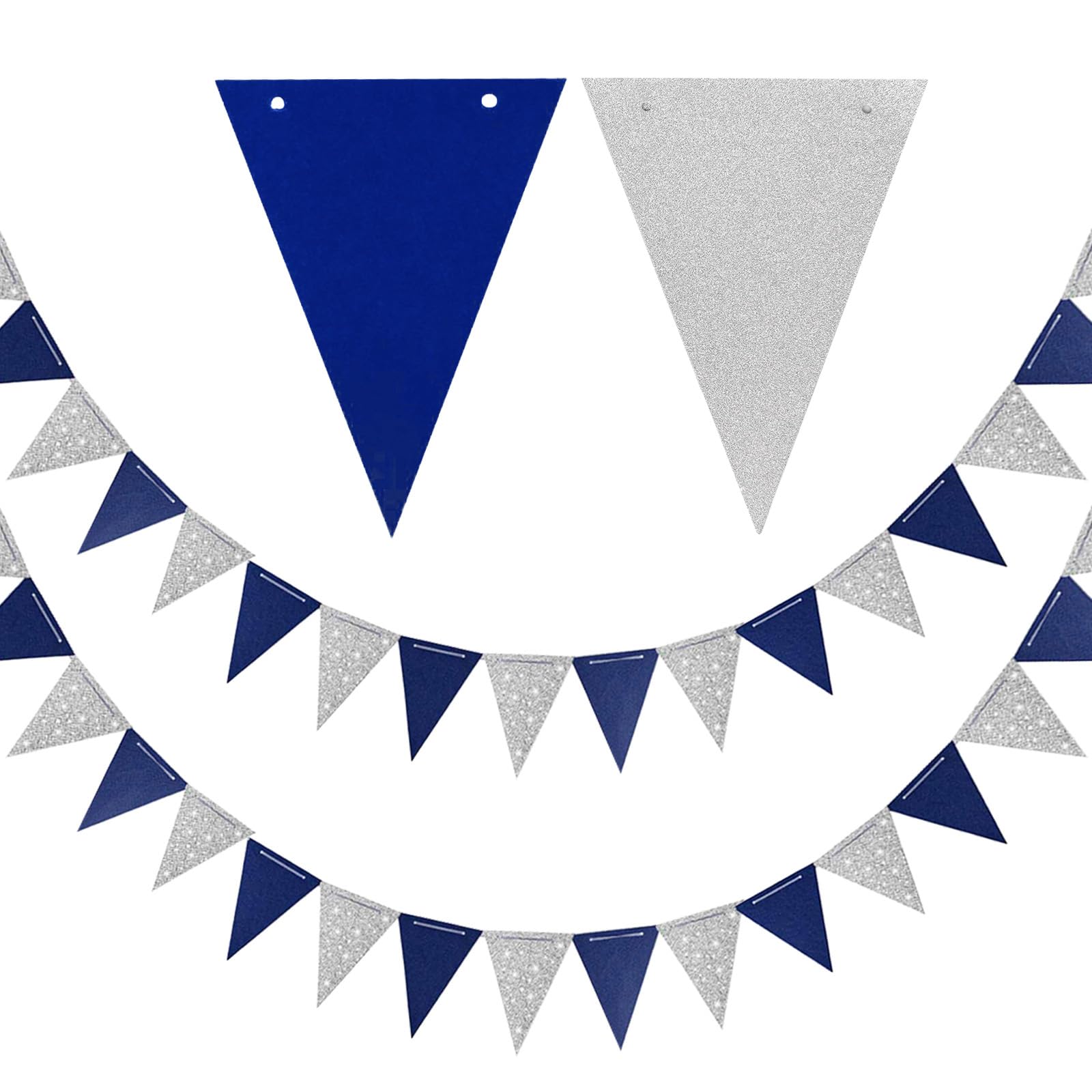 20 Feet Blue and Silver Triangle Flag Bunting Garland Pennant Banner for Party Decorations, 30pcs Flags