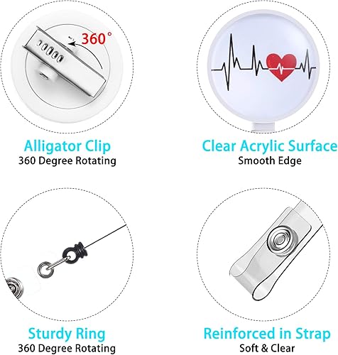 Miniatura 3 de Outus 6 piezas de carrete retráctil para enfermera, divertido soporte para credencial de identificación, etiqueta de nombre de trabajo con clip