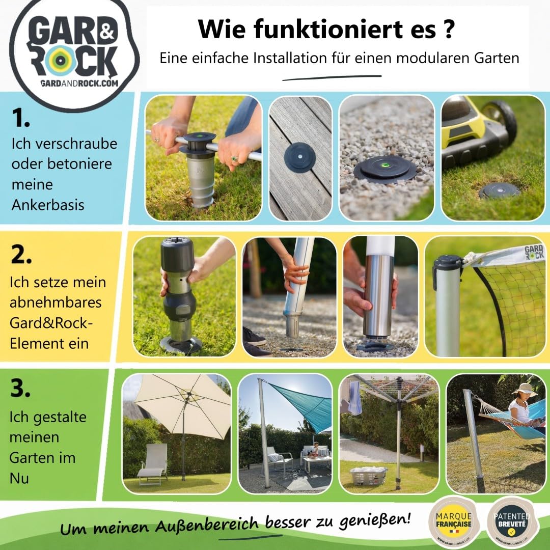 Ampelschirmständer für Gard&Rock Ankerfuß (nicht enthalten) - Platzsparend | Herausnehmbare Halterung für viele Untergründe – Platzsparend und ohne störenden Standfuß - Für Terrasse und Garten