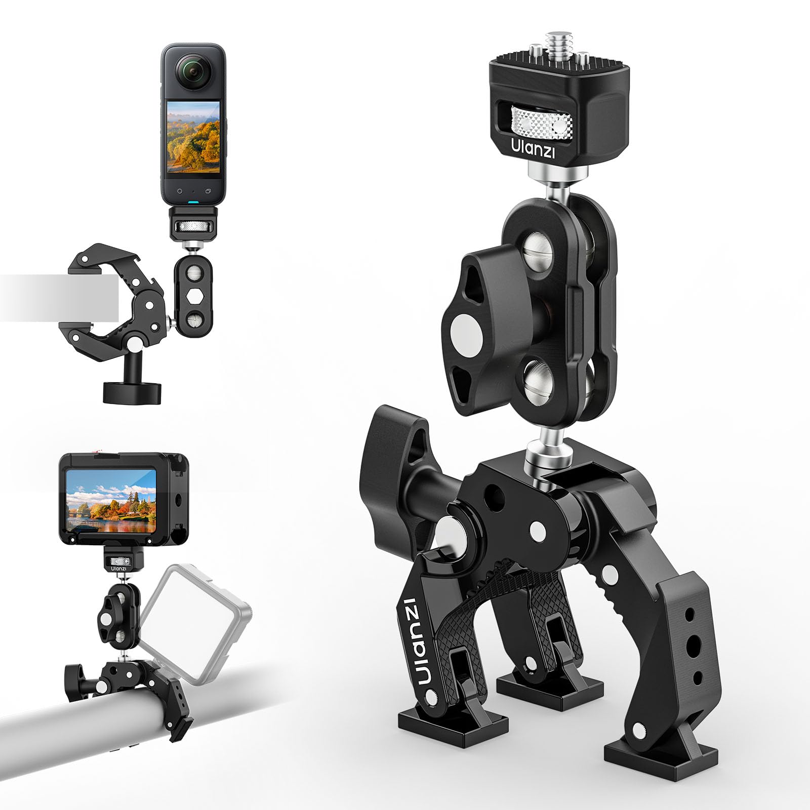 ULANZI CO78 Super Pinza con 3 Mordazas, Brazo Articulado con Rótula Doble 360° y Tornillo 1/4", Soporte Universal para Cámara DSLR, Luz de Vídeo, Micrófono y Estabilizador-Modelo 2026