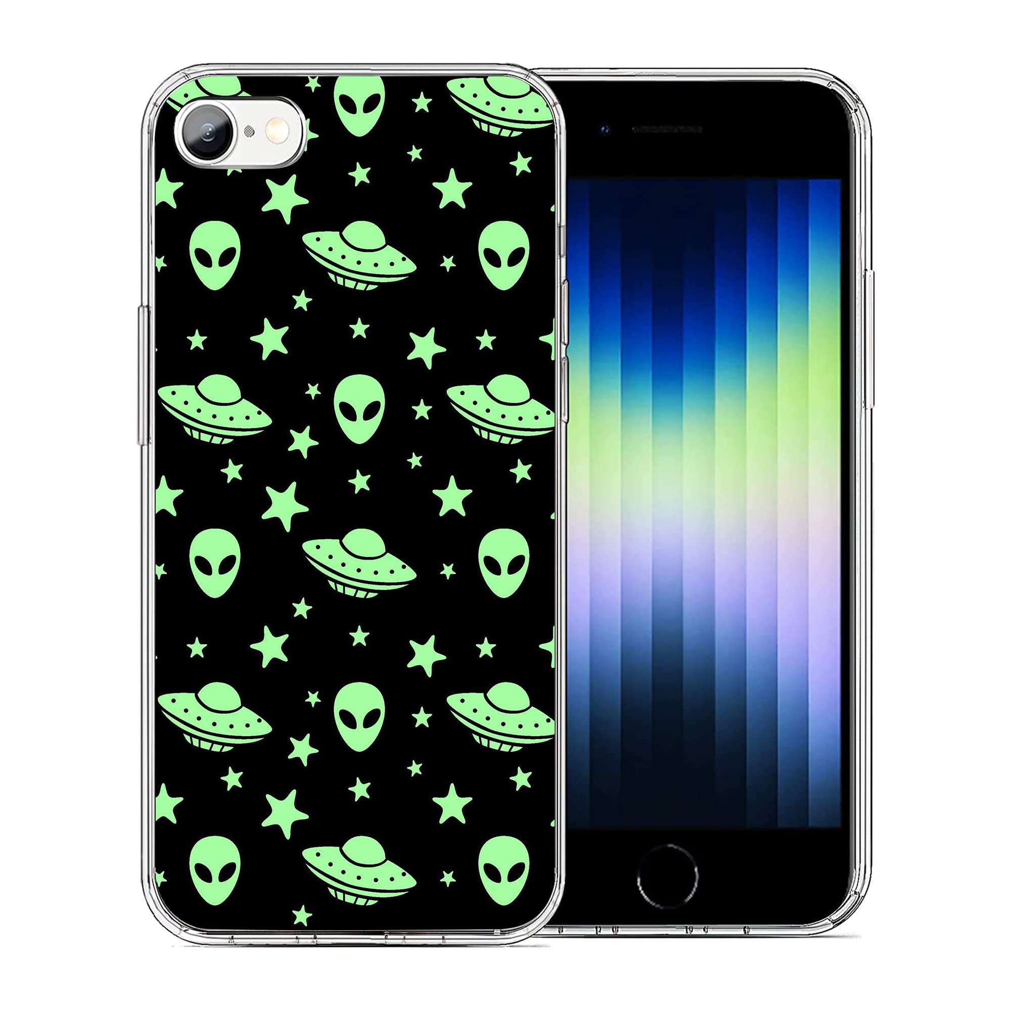 HANHANSHILU Compatible with iPhone 7 Case iPhone 8 Case iPhone SE Case, Mysterious Alien UFO iPhone Case Clear Shockproof Slim Soft TPU Protective