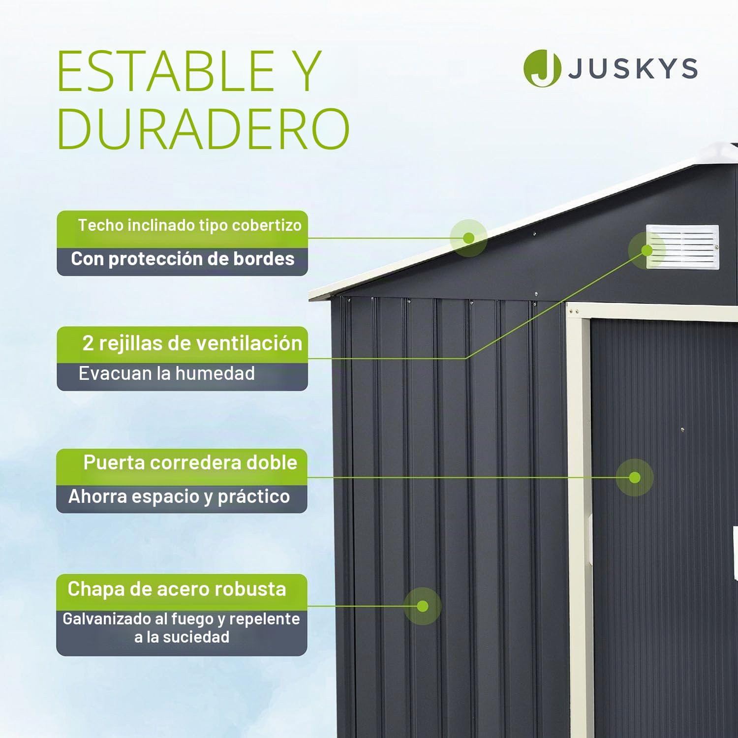 Juskys caseta metálica para Herramientas XXL 15m³ con Techo a Dos Aguas, Puerta corredera y cimentación - 277 x 319 x 192 cm - Antracita - cobertizo metálico para jardín