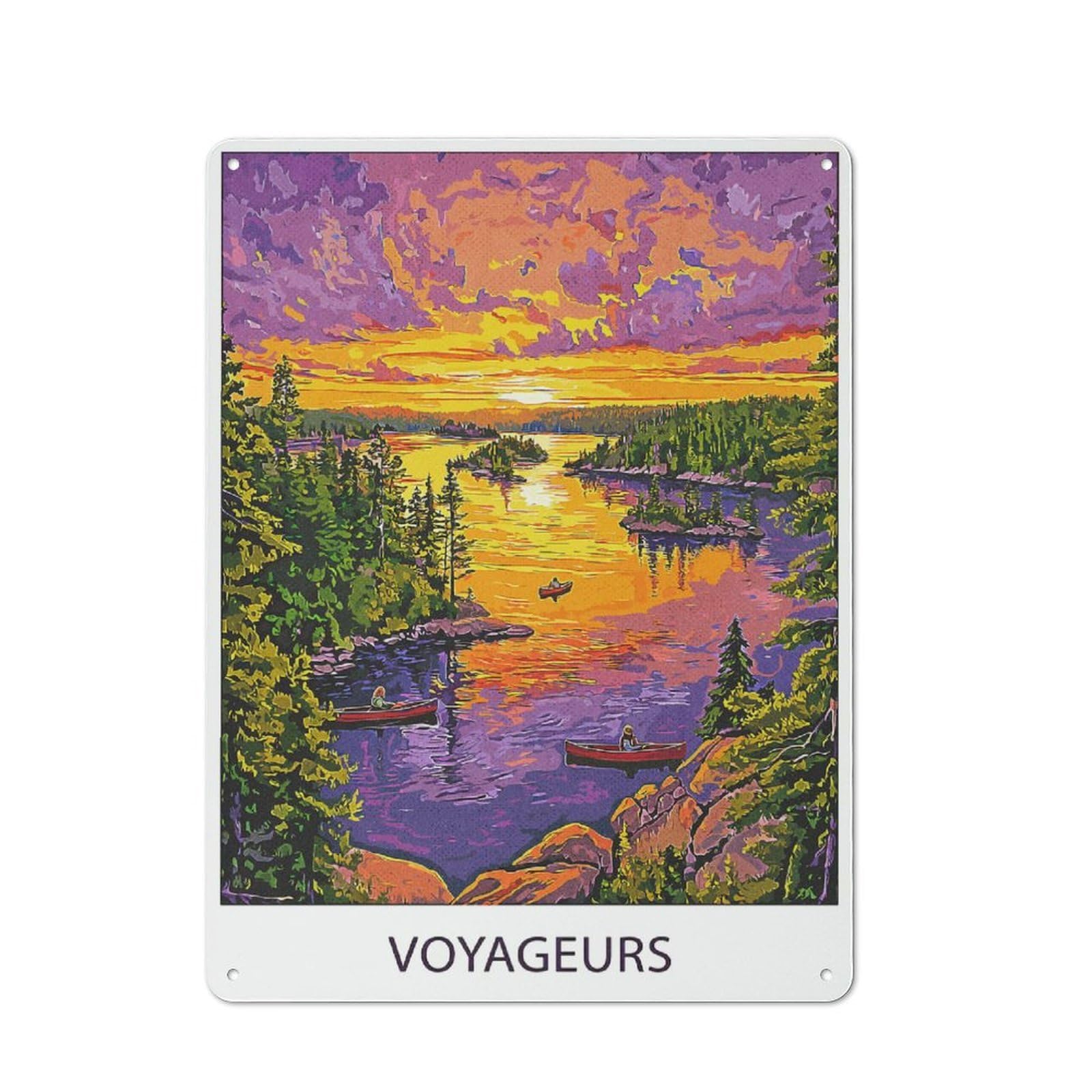 Junmoney Style-1 Creative Sunset Lake Scene Tin Sign 40X30cm, Study Room Decor For Workspace, Cafe, Shop Or Desk Area