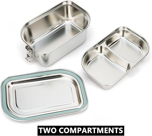 Miniatura 3 de Lunbengo Contenedor de almuerzo de acero inoxidable de 8.6 x 5.9 pulgadas, caja Bento de metal, recipientes de alimentos de acero inoxidable, con