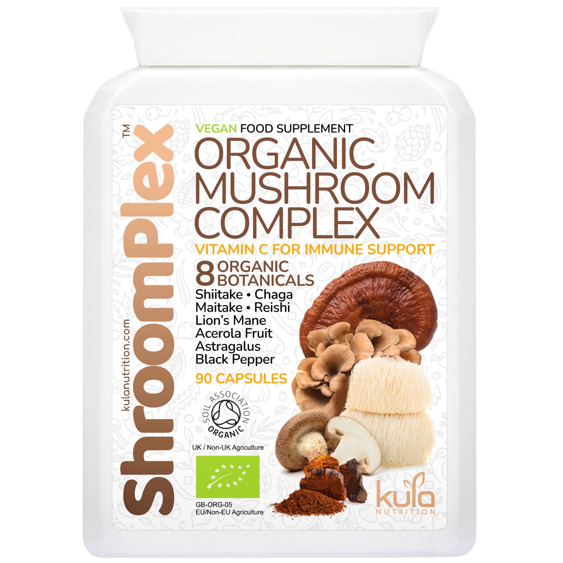 ShroomPlex - Organic Mushroom Complex - High Strength Immune Boosting Mushroom Blend with Lions Mane, Shiitake, Chaga, Maitake and Reishi - Plus Organic Black Pepper and Vitamin C - 90 Vegan Capsules