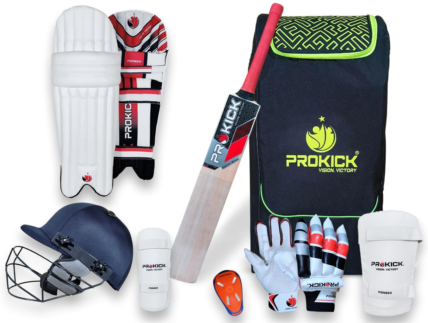 Prokick Megakit Kashmir Willow Full Cricket Kit with Helmet, Black/Lime Duffle Backpack Cricket Kit with Bat Complete Cricket Equipment Full Cricket Kit Combo Complete Cricket Kit with Helmet, Size 4-image-48