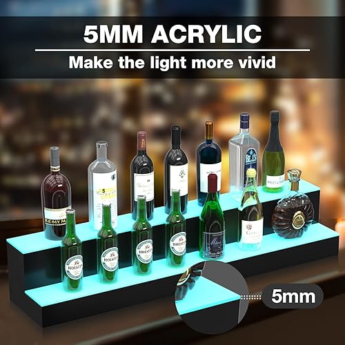 Miniatura 5 de Estante de exhibición LED para botellas de licor, estante de barra iluminado de acrílico de 40 pulgadas de 2 pasos para el hogar, barra comercial,