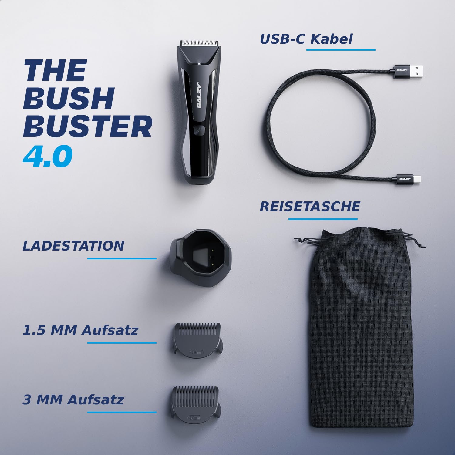 BushBuster® 4.0 Intimrasierer für Männer, Körperhaartrimmer für Brust, Rücken, Beine, Achseln & Intimbereich, Nass & Trocken, SafeShave™, Keramikklinge, USB-C, 90 Min. Laufzeit, IPX7