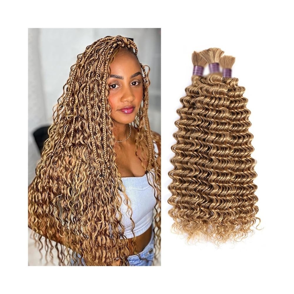 Splatanie włosów 27# Miodowo-blond włosy ludzkie do warkoczyków boho bez osnowy głębokie fale przedłużanie włosów Kobieta(24inches)