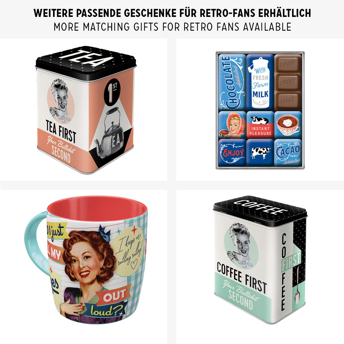 Nostalgic-Art Retro puszka na kakao, 1,3 l, Cacao Addicted – Pomysł na prezent do kuchni, metalowy pojemnik z pokrywką aromatyczną, Styl vintage
