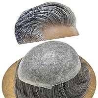 Vista 10 de Tupé para hombre, línea capilar natural, color gris, sistema de cabello humano real para hombres, postizo marrón con bucle en V para hombres, 8 x