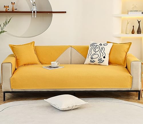 Miniatura 2 de vctops Funda de sofá de felpilla de color liso, suave y mullida, funda de sofá modular antideslizante para perros, niños y mascotas, protector de
