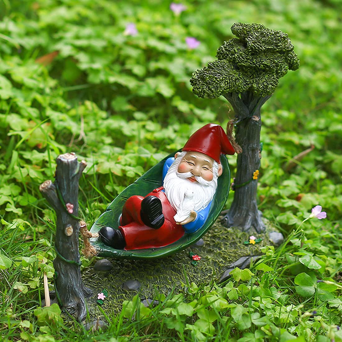 Figuras Jardin Exterior Estatua, Estatua Divertida Jardín De Resina Gnomo, Hamaca De Hoja De Balanceo GNOME Figurine para El Césped del Hogar Decoraciones del Patio
