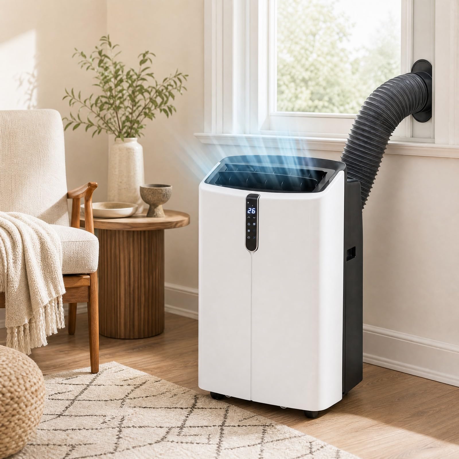 LIFEZEAL Climatiseur Mobile, Climatiseur Portable avec Fonctions Refroidissement, Chauffage, Déshumidification et Ventilation, Télécommande/Wi-Fi, Minuterie 24H (Style4-14000 BTU)