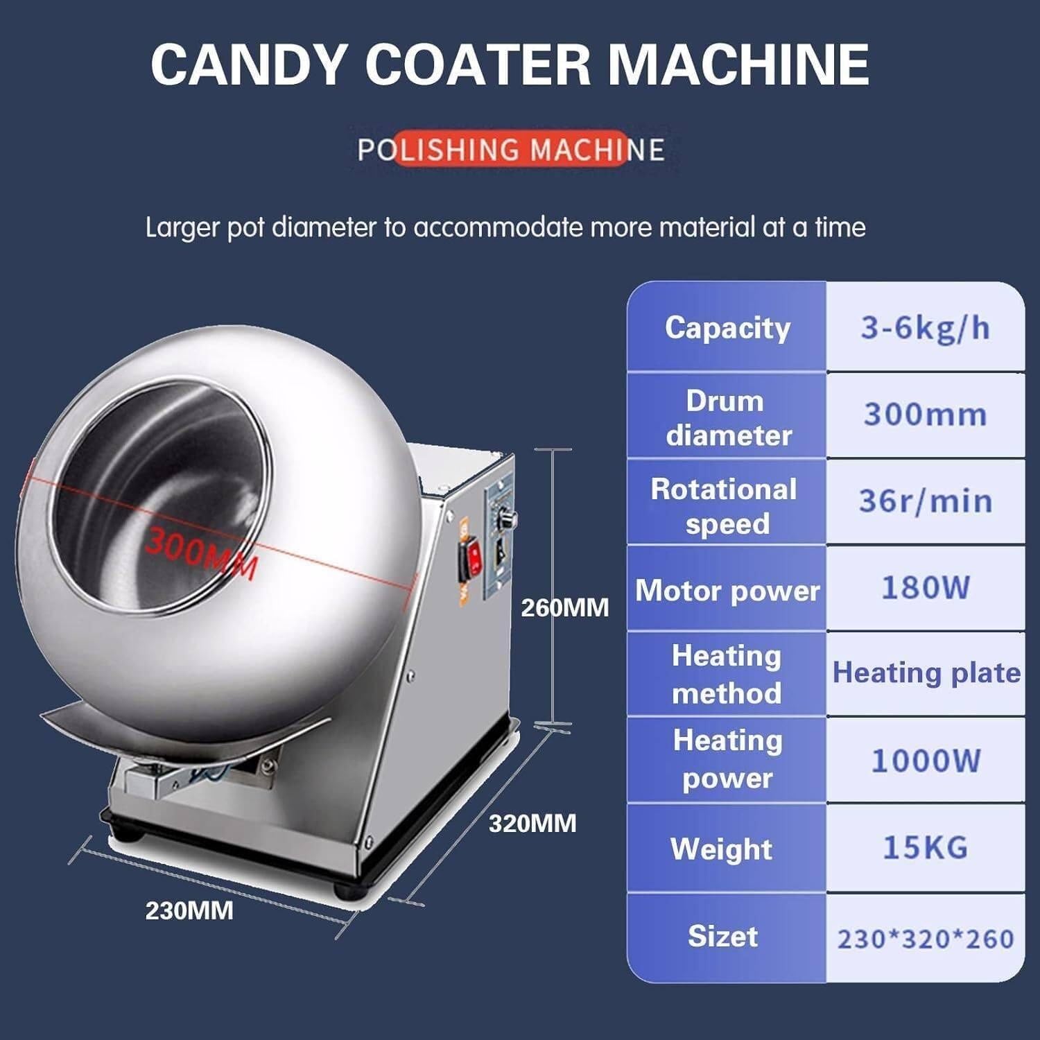 AWAYDD Sugar Coating Machine,2-5kg/H Chocolate Coating Polishing Machine Coater Sugar Ball Coating Drying Machine, Commercial Mini Chocolate Panning Machine