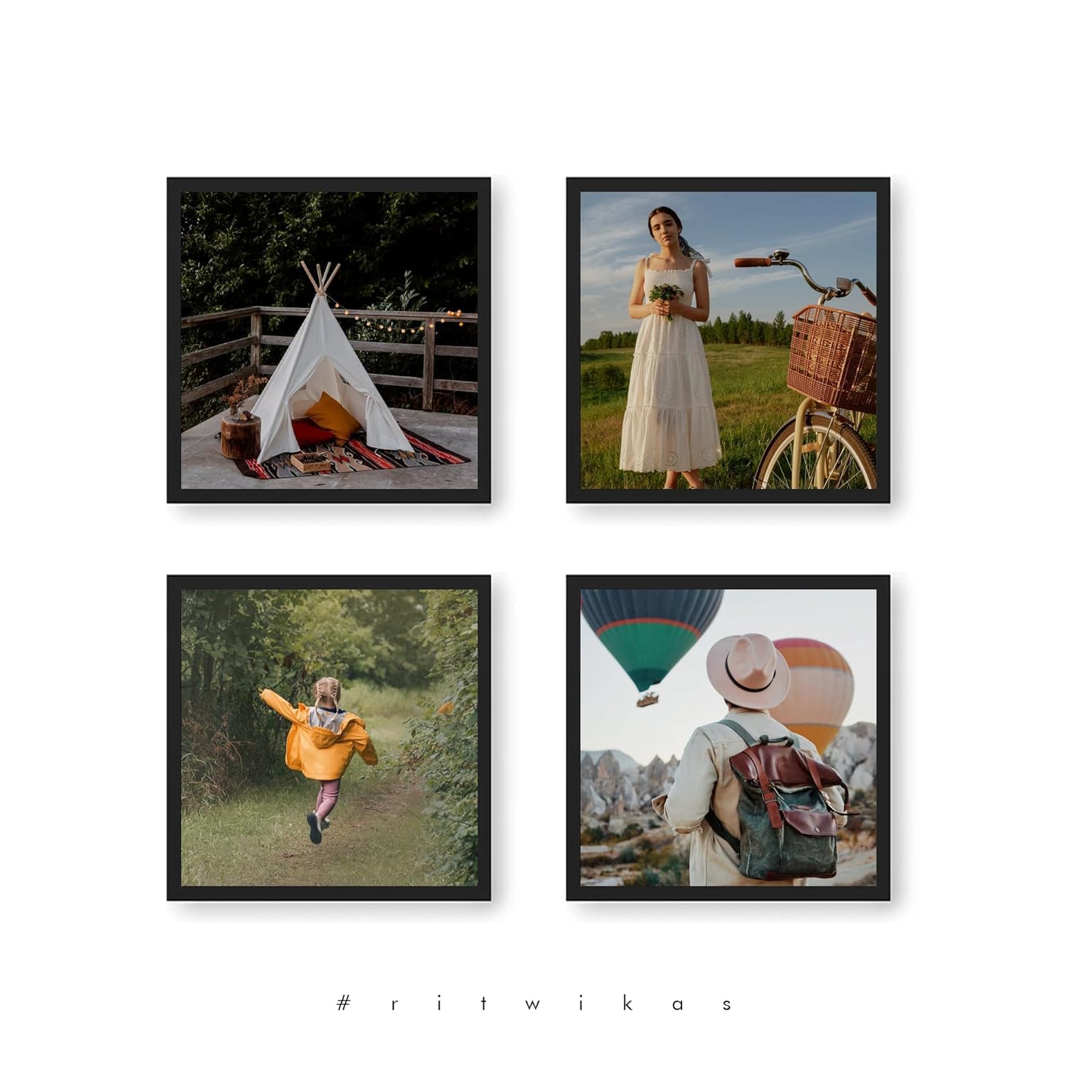 Set of 4 Premium Personalized Print Collage Photo Frames In One Size | Four 8X8 Inches Frames With Custom Prints | For Home, Wall, Office Decor And Gift Item