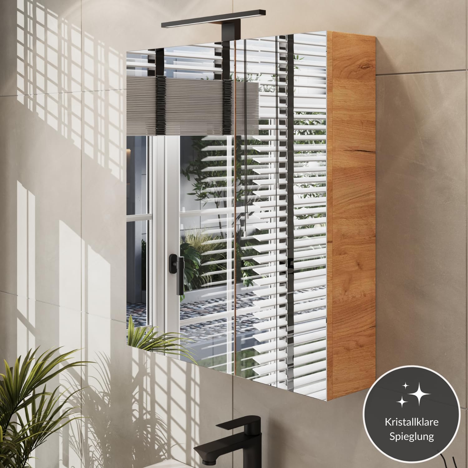 Planetmöbel Armoire de Toilette avec éclairage LED 60cm chêne doré