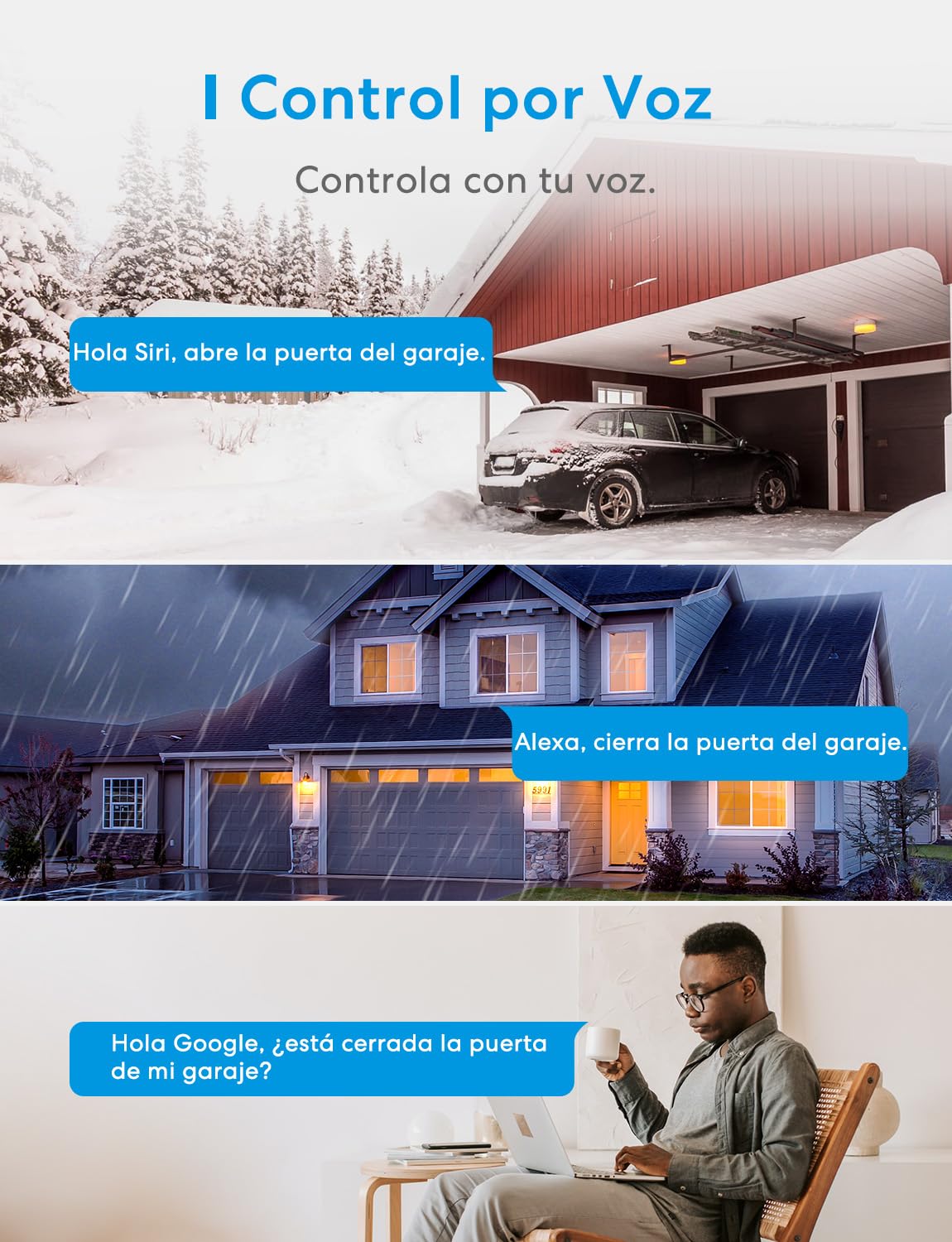 Meross Abridor de Puertas de Garaje Inteligente, Control Remoto y de Voz, Función de Cronómetro, Compatible con Apple HomeKit, Alexa, Google Asistente y SmartThings