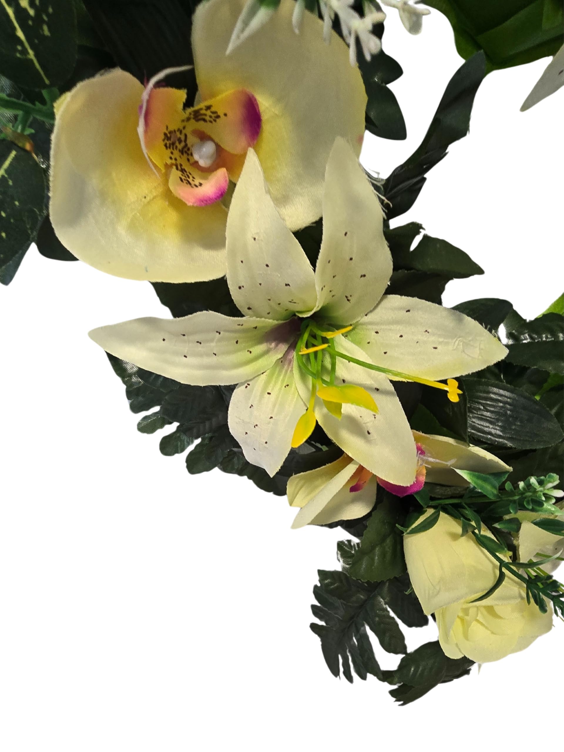 DRW Corazon de orquideas y lilums Amarillo Centro de Flores Artificiales Cementerio, Iglesia Bodas sepulturas 60x60x20