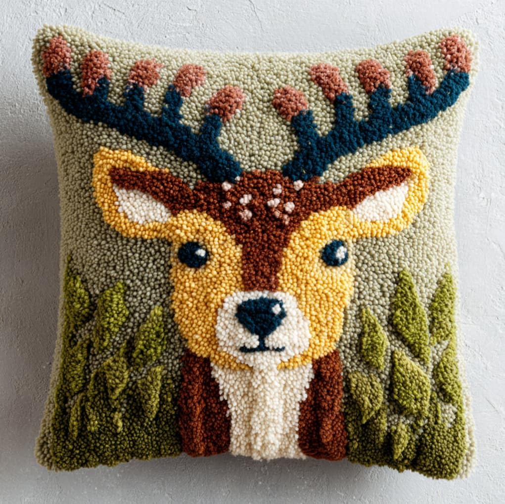 AxiangziK Latch Hook Pillow Kit 17x17in,Forest sika Deer