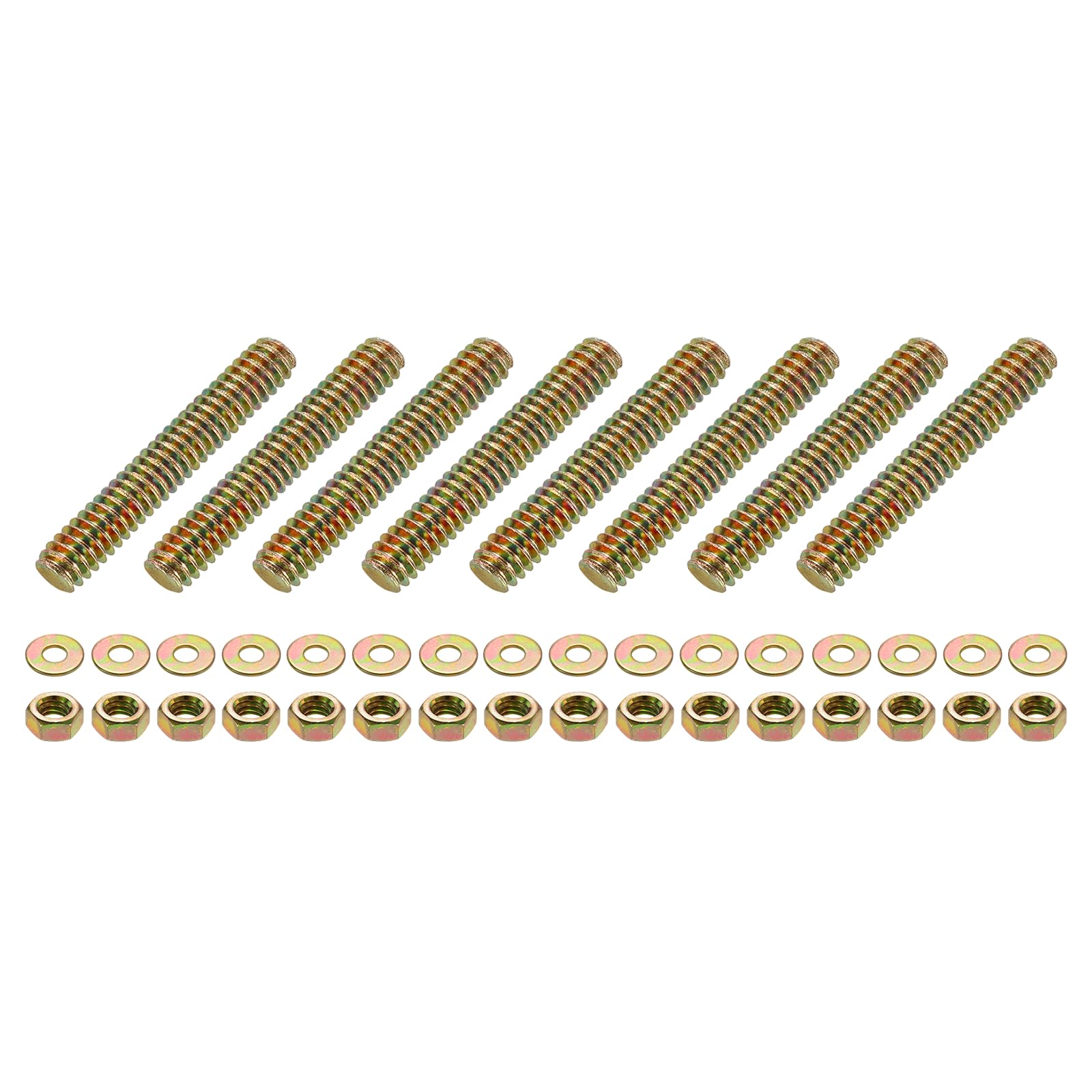 sourcing map 8Pcs Fully Threaded Rod, 1/4" UNC x 1-1/2" Length Zinc-Plated Carbon Steel Fully Threaded Studs with Nuts and Washers for Clamps, Hangers and U-Bolts, Color Zinc
