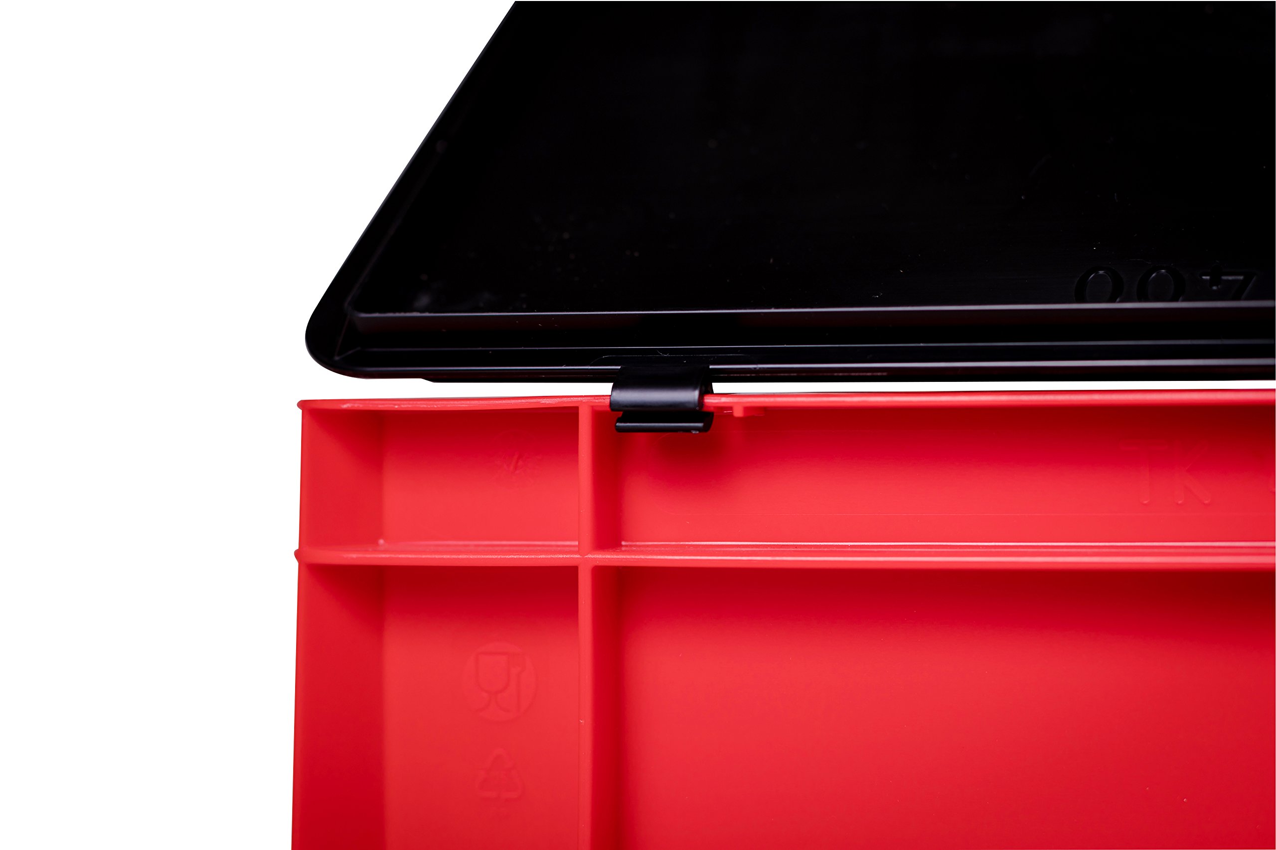 1a-TopStore Transport-Stapelbox rot, mit schwarzem Verschlußdeckel, 600x400x281 mm (LxBxH)