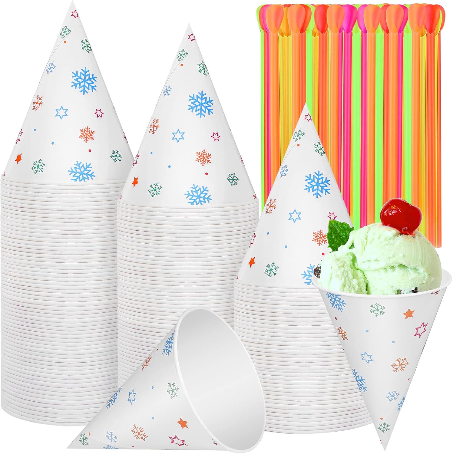 Ruisita 220 Pieces Snow Cone Cups and Straws Kit Include