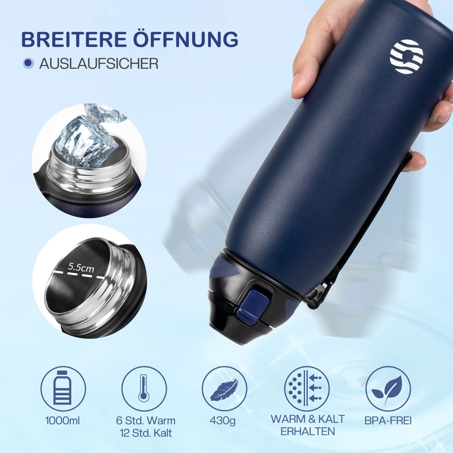 Fjbottle Borraccia Termica acciaio inox 1L, 800ml, 600ml, 400ml Bottiglia Termica per bambini Senza Perdite - Senza BPA Borracce palestra per Scuola, Sport, Yoga, Palestra