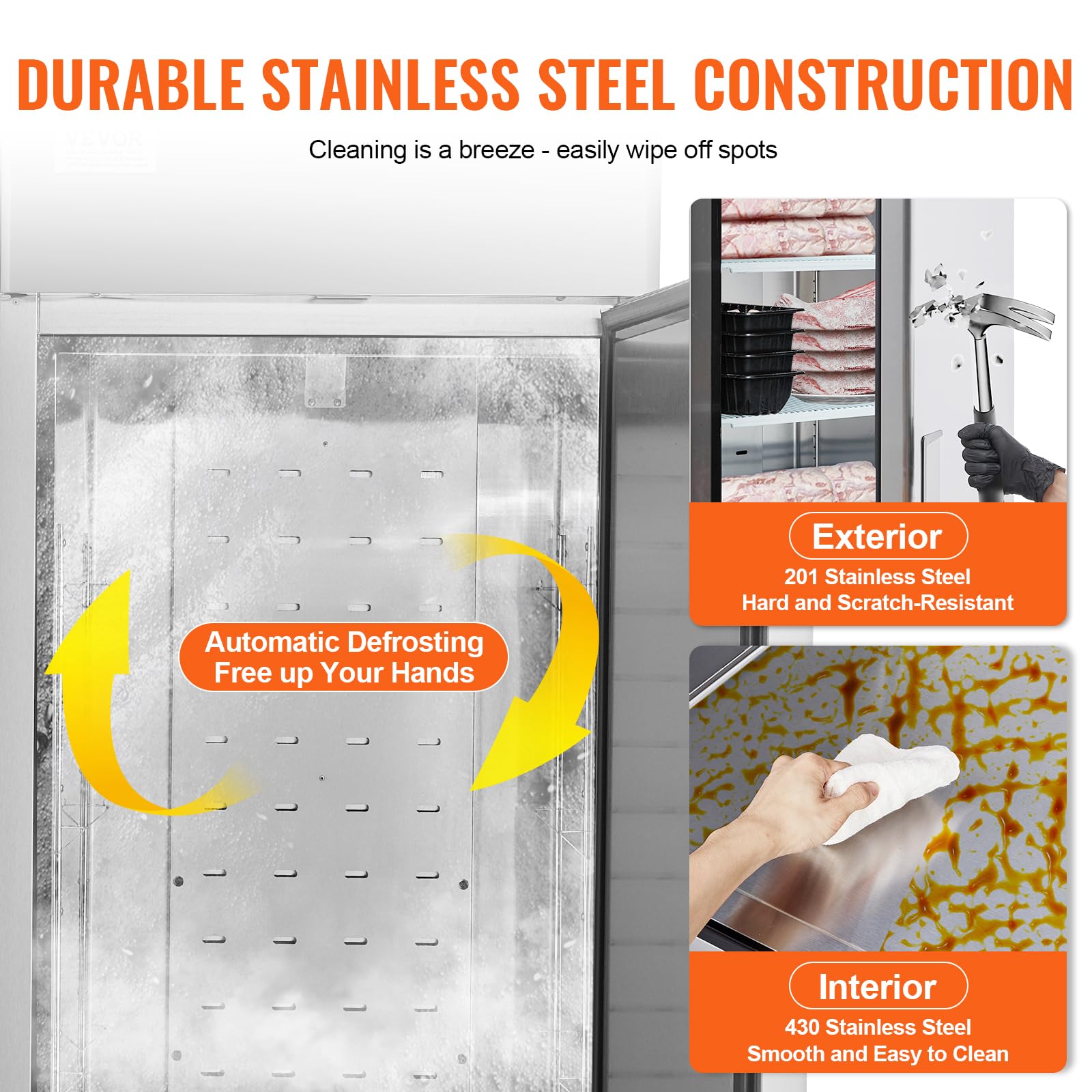 VEVOR Congélateur Commercial 570 L, Armoire de Congélation à Portée de Main 1 Porte, en Inox, Dégivrage Automatique, Contrôle de Température -25 à -15 ℃, 3 Tablettes et 4 Roues, Cuisine Restaurant