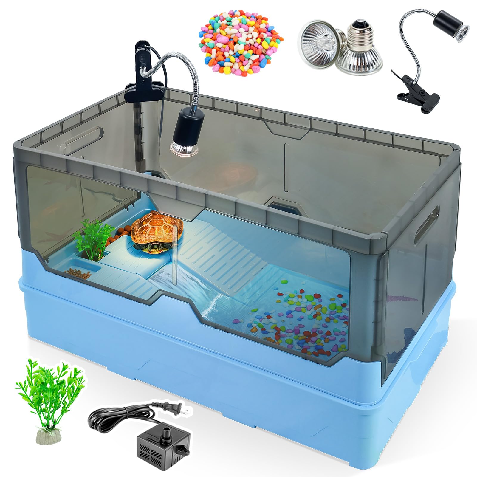 Photo 1 of USED**
Turtle Habitat Tank Kit– Fresh Filtration, Waterplay Fun, Diverse Living, Heat Lamp, Water Pump and Convenient Water Changes in Turtle Tanks, Habitat Kits, Turtle cage(Blue, X-Large) X-Large Blue