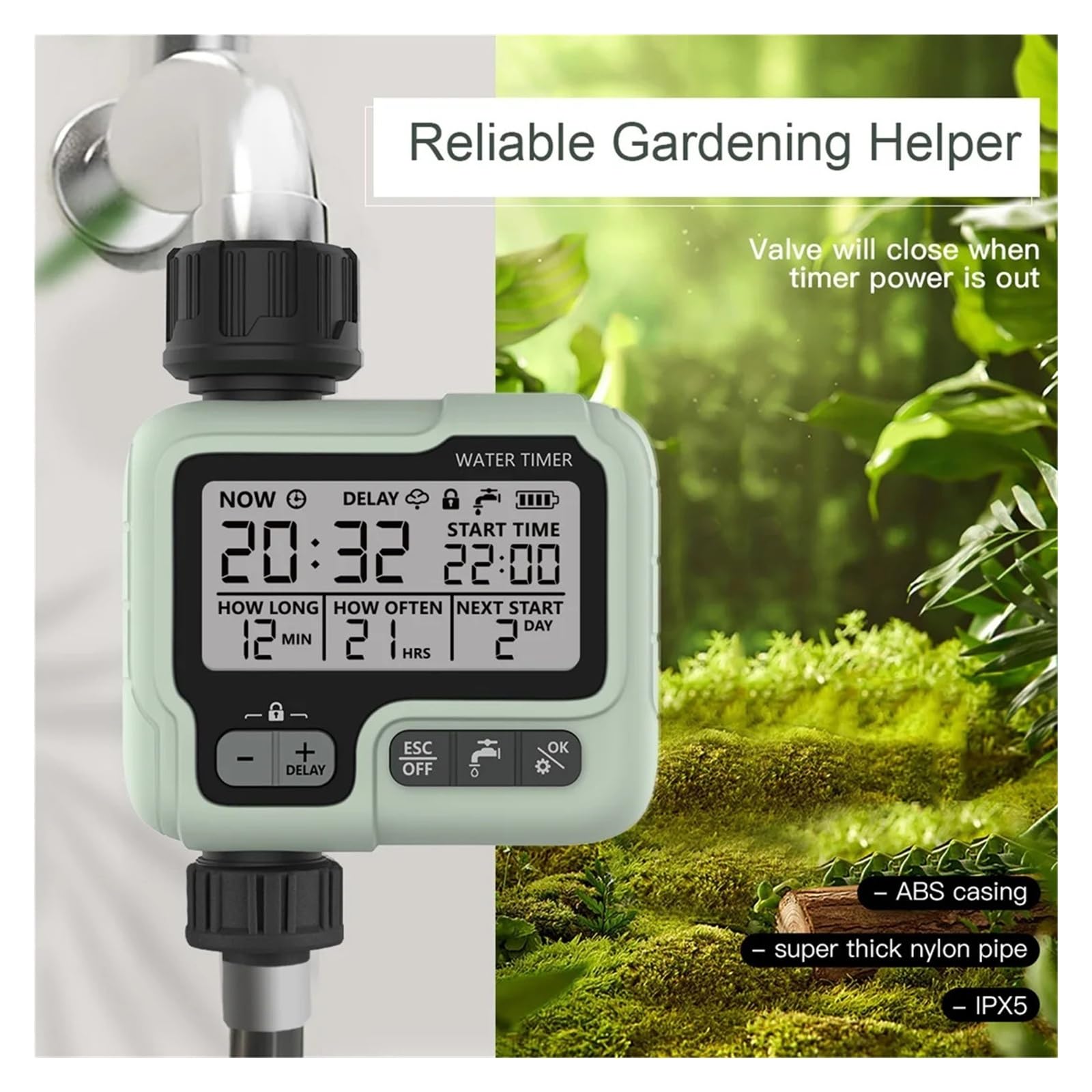 HCT-322 Programmatore digitale for irrigazione da giardino Irrigazione automatica | Timer digitale per l'irrigazione del giardino con controllo automatico dell'irrigazione. (HCT-322-UN)