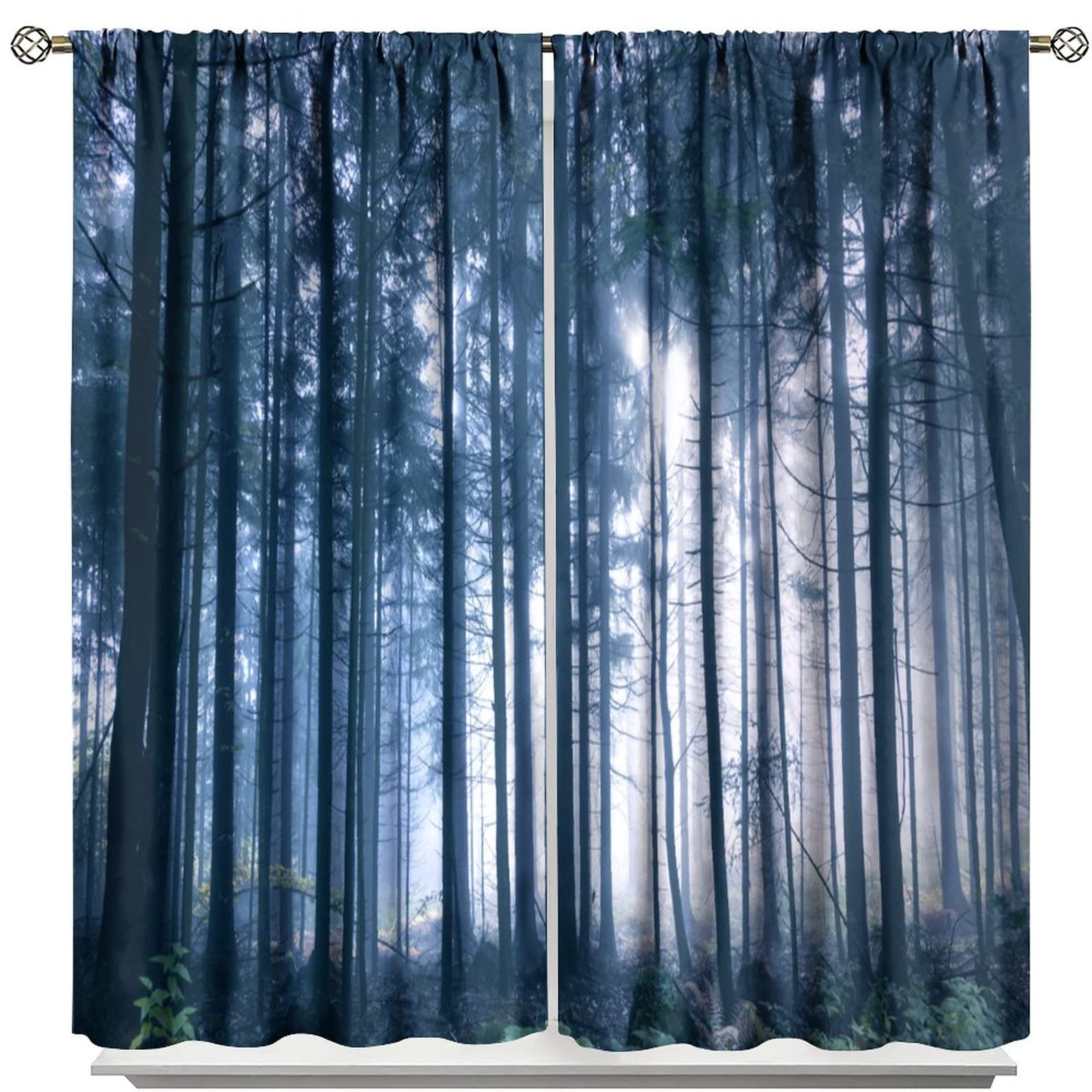 JESTRONRY Misty Forest Blackout Curtains,Tropical Jungle Trees Nature Landscape Room Darkening Door Window Rod Pocket Curtain for Living Room Bedroom Kitchen Bathroom 52x84in