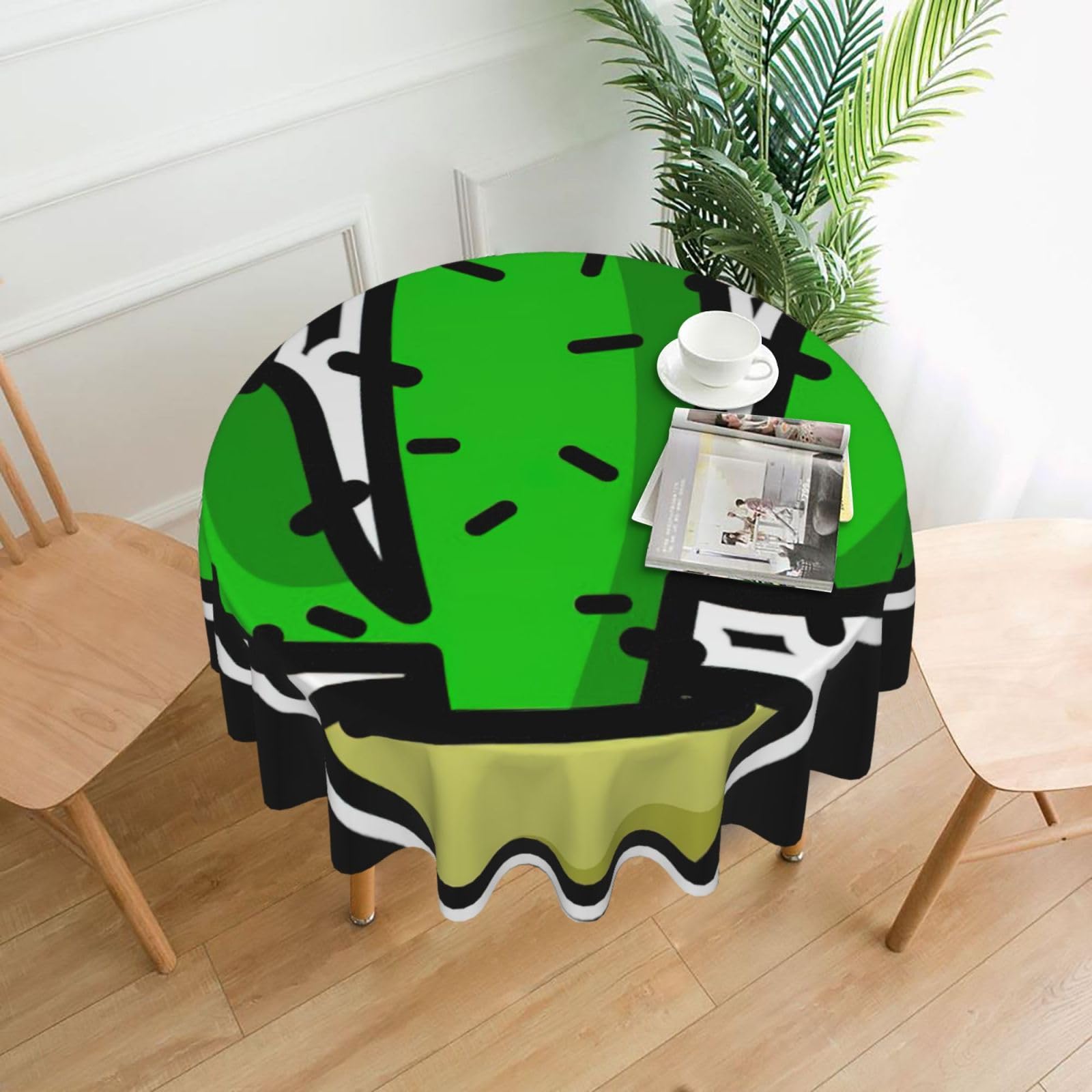 Uusnwaa Cactus Print Round Tablecloth 60 Inch, Stain Wrinkle Resistant Washable Polyester Table Cover For Kitchen Party