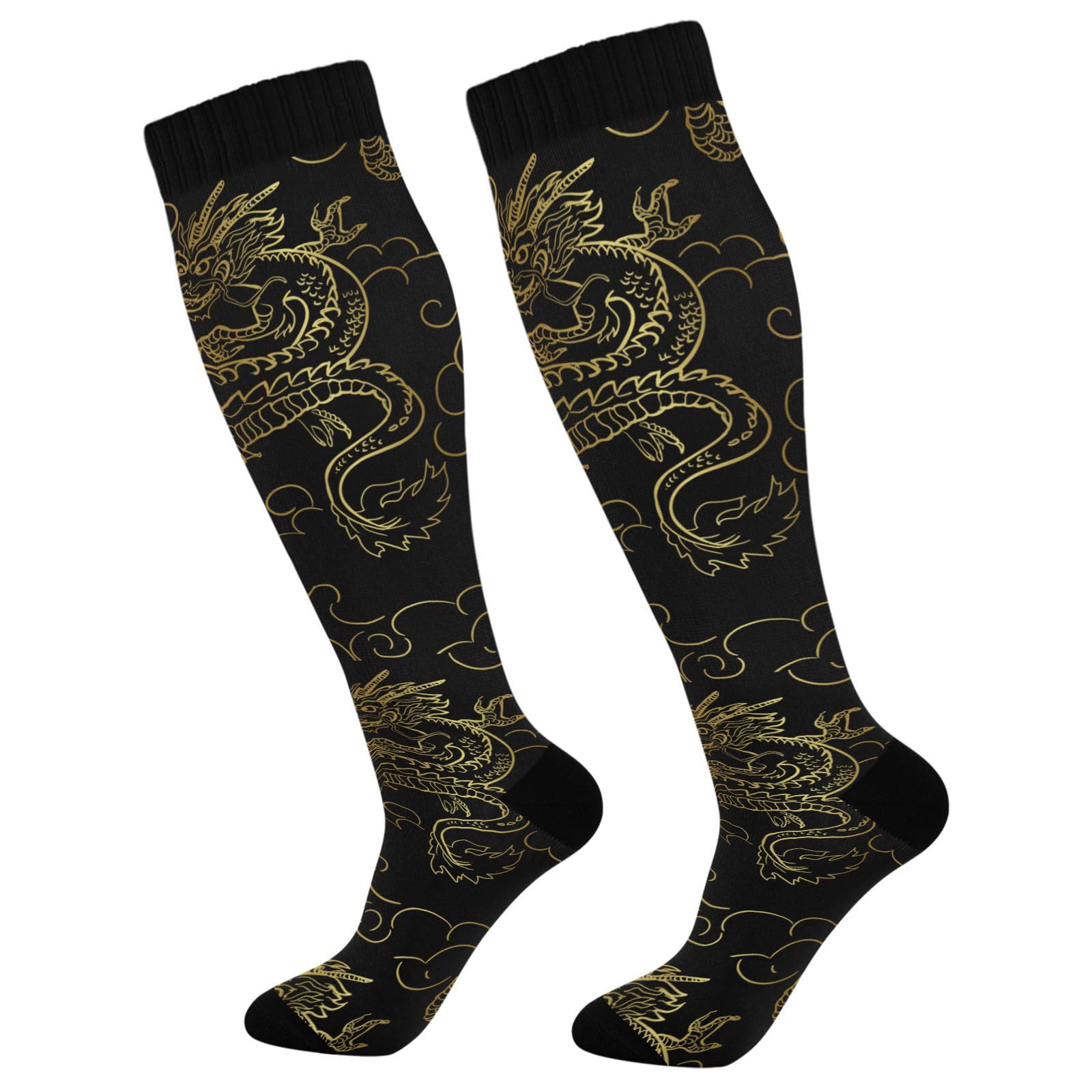 Fisyme Dragon Japanese Chinese Socks for Men Women, Warm Comfort Athletic Crew Running Hiking Cycling Compression Socks