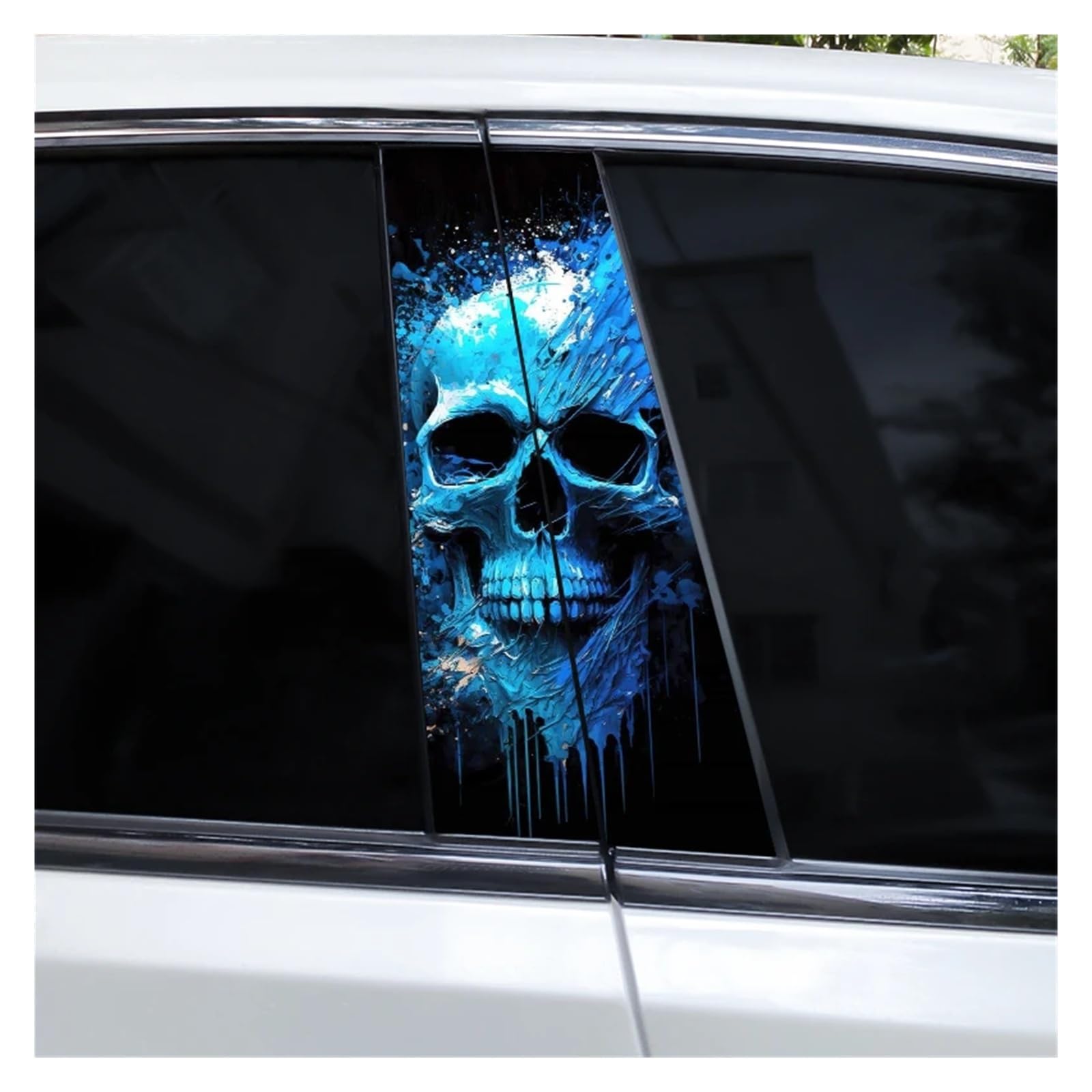 Car Side Decals 2pcs Colorful Smoke Skull Car B-Pillar Stickers Waterproof Scratch Cover Center Column Decal(Style G)